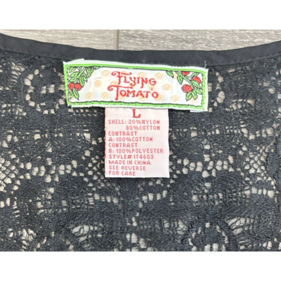 Anthropologie Flying Tomato Top Womens Large Black Lace Embroidered Peasant Boho - Picture 6 of 6
